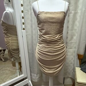 SHEIN Sparkling Gold Ruched Mini Dress